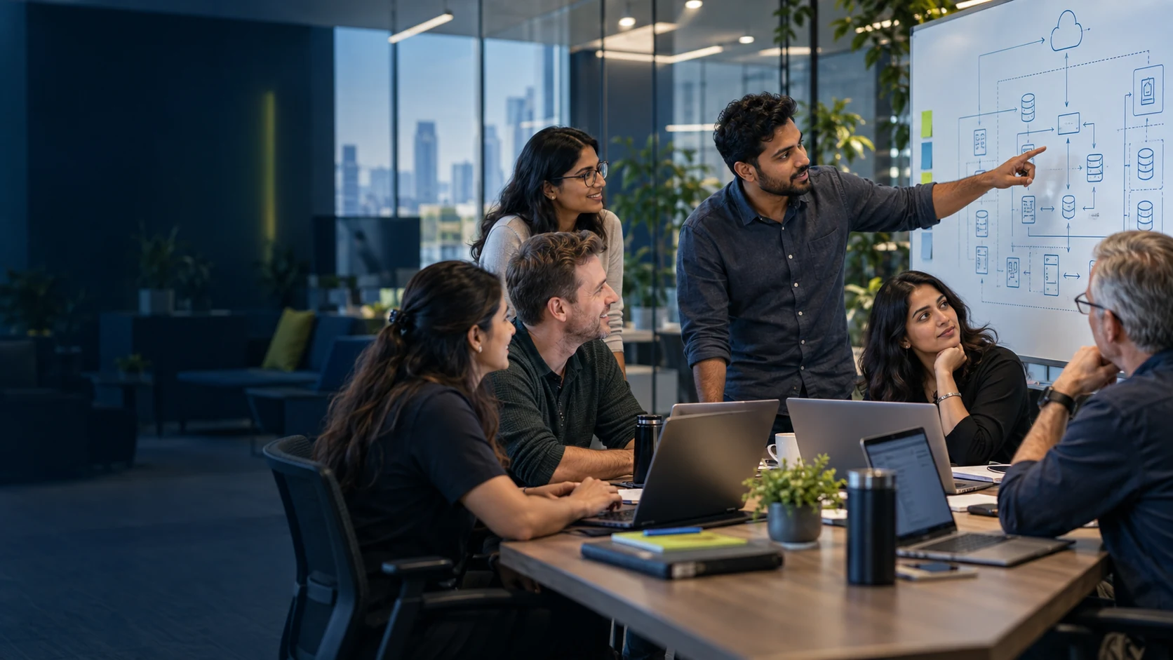 A collaborative technology team working through a system architecture