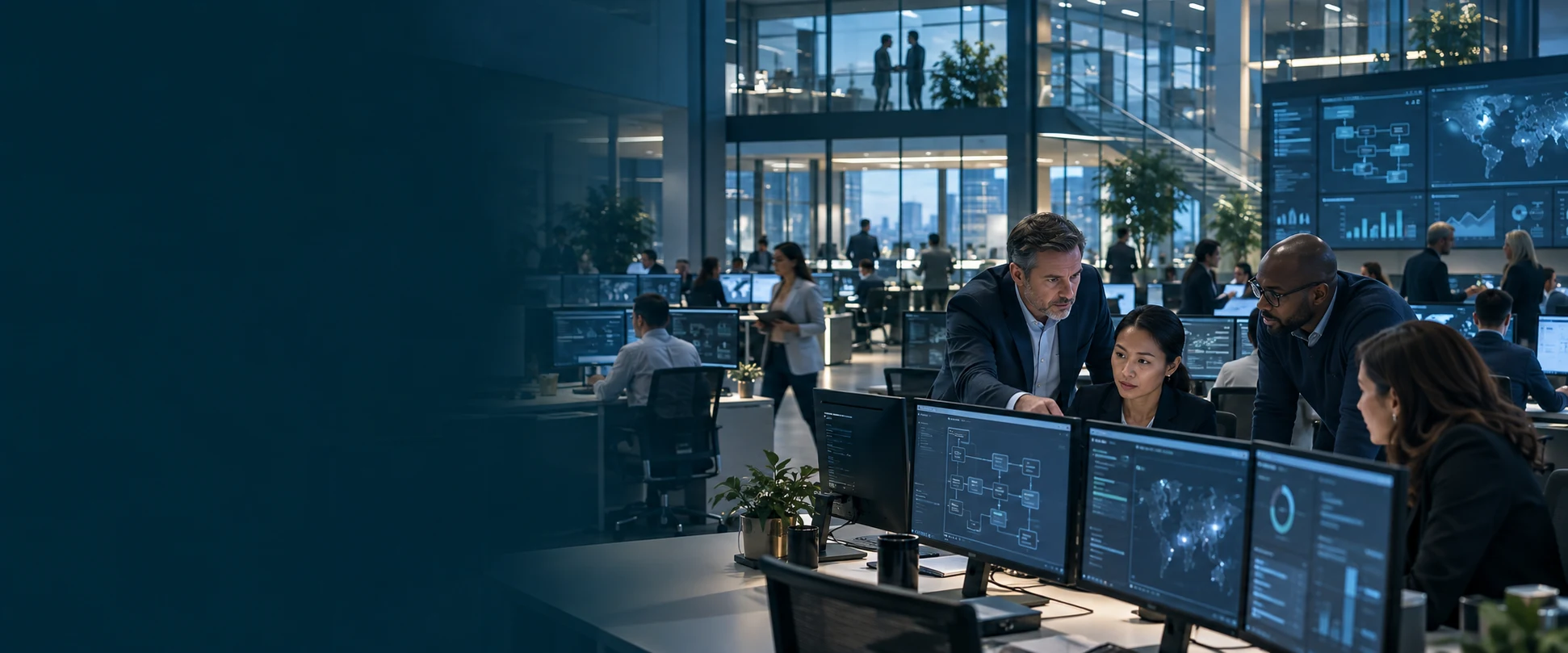 Banking operations and technology leaders reviewing an enterprise automation portfolio