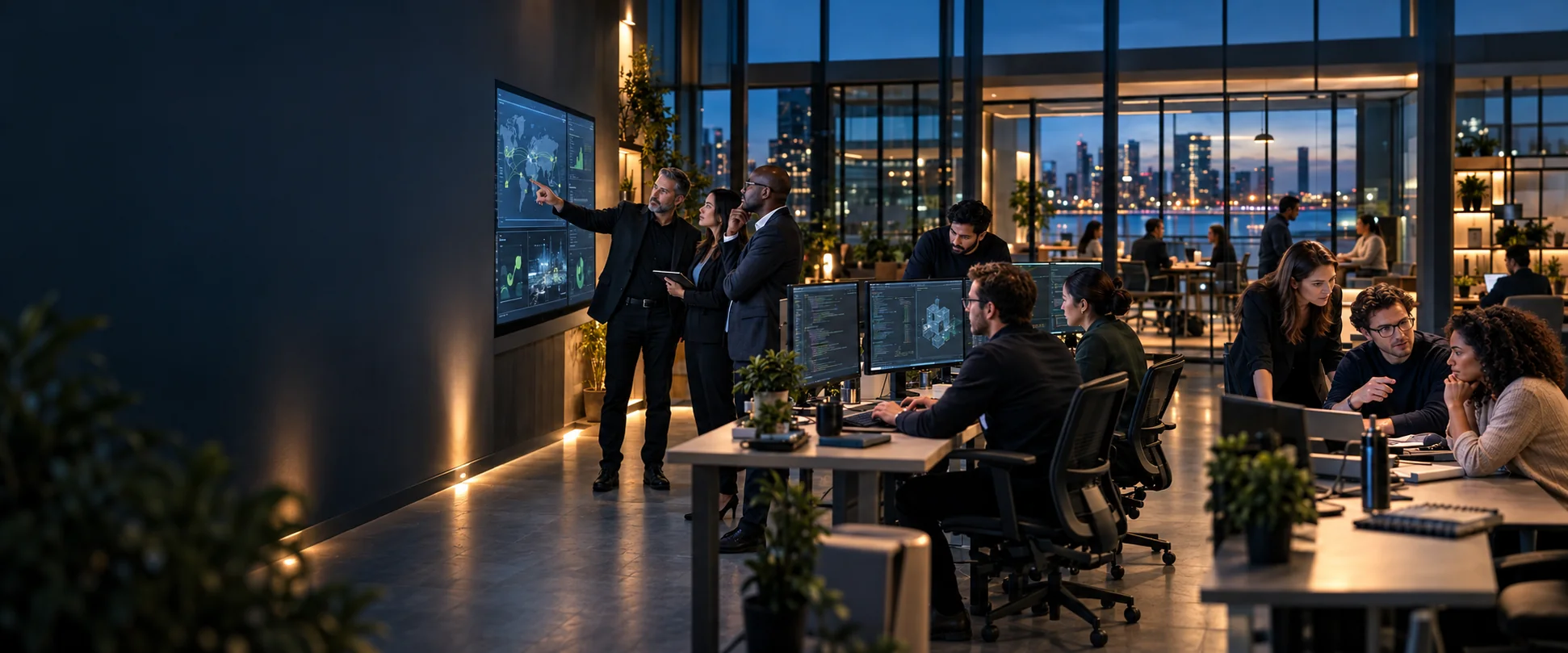Representative enterprise leaders, platform engineers and embedded specialists working together in one technology delivery studio